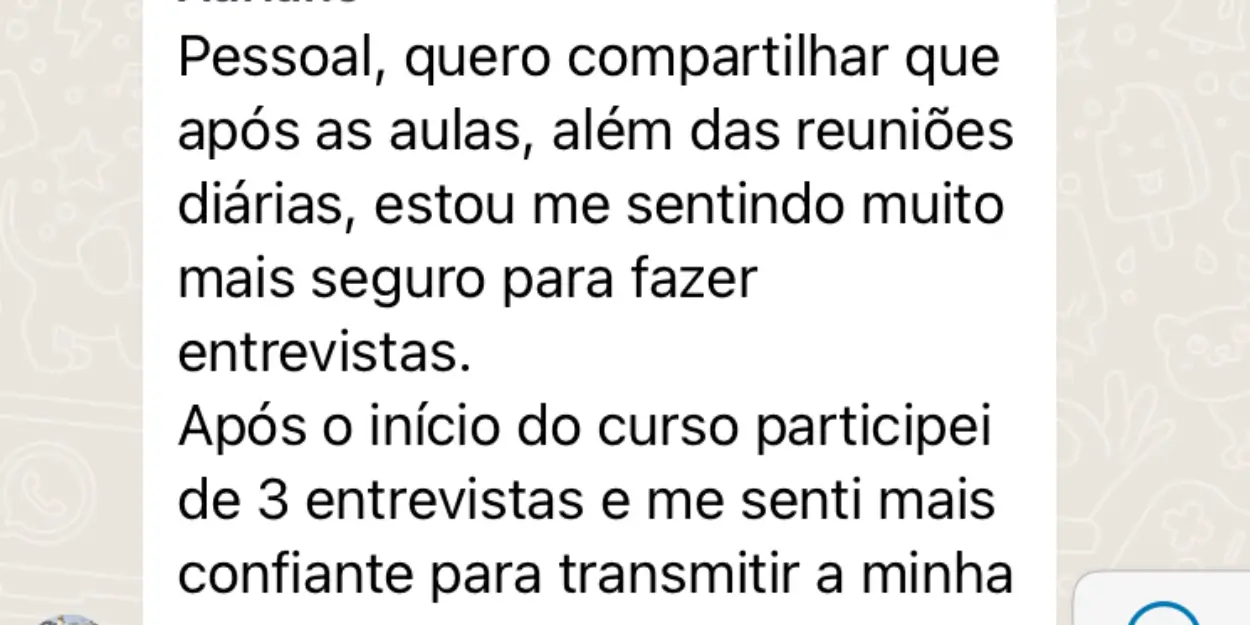 Depoimento de aluna sobre confiança em entrevistas